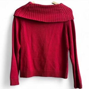 Vintage 100% Cotton Debbie Morgan Off-the-Shoulder, Ribbed Red Sweater